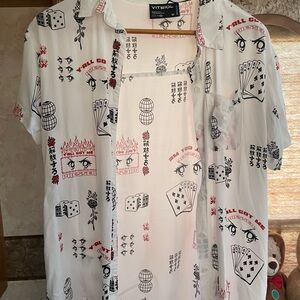 White Graphic Button-Up Shirt